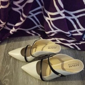 Alfani step flex heels. Size 7.5. White with black straps.